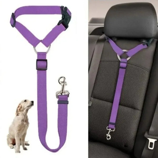 Pet Car Seat Belt Dog Safety Leash Car Headrest Lead Leash Dog Chest Back Car Lead Leash Ring Rear Seat Retractable Adjustable